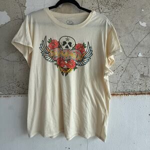 Aerosmith Skull Rose Graphic Band Tee Chaser Cream Vintage Wash Rock T Shirt NWT
